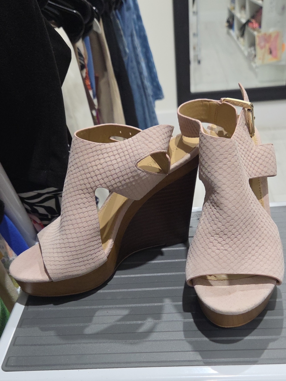 Michael Kors Blush Pink Textured Wedge Sandals
